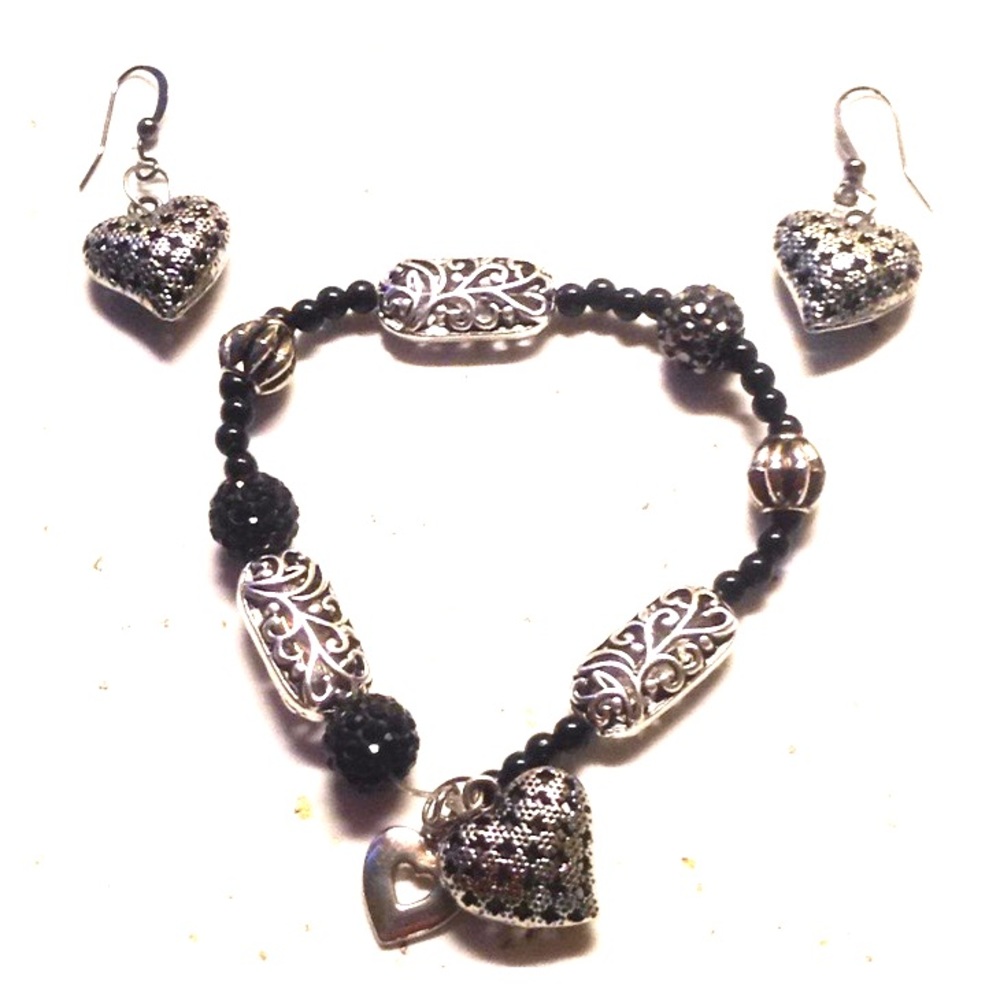 Black & Silver Bracelet/Earring Combo
